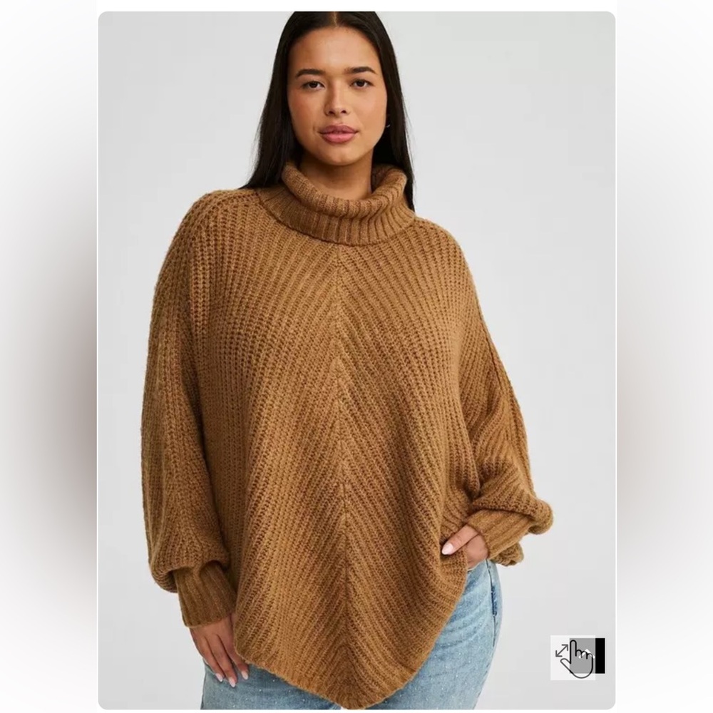 NWT Torrid Chunky Ribbed Poncho Sweater camel 5/6